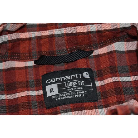 Carhartt Work Shirt Mens Size XL Red Plaid Cotton Front Pocket Short Sleeve - Picture 5 of 6